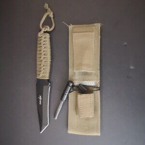 Survivor Stainless Steel 8" Nylon Wrapped Black Blade Knife w/ Fire Starter